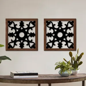 Wooden cutout UV printed wall art decor with wood grain frame for living room bedroom