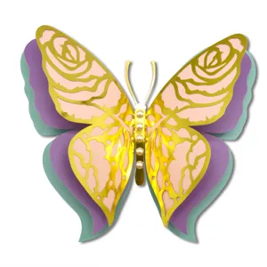 3D hollow butterfly wall sticker, pink purple layered pearl paper wedding party home decor.