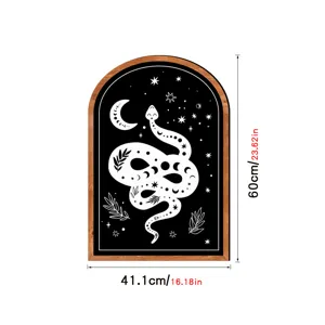 Wooden framed wall art with celestial snake and moon design, 60x41.1cm boho home decor.