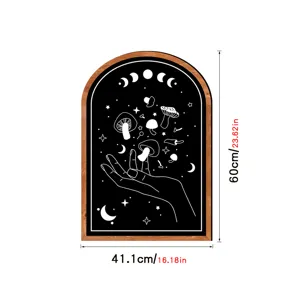 Wooden wall art boho mystical mushroom moon phase framed painting home decoration 41x60cm