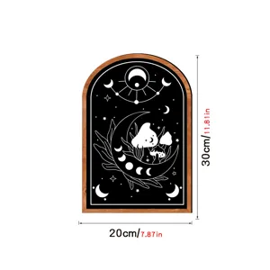Nordic wooden framed wall art with mystical moon mushroom design, 30x20cm home decor.