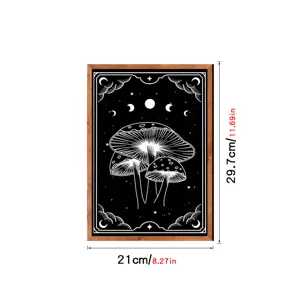 Nordic wooden framed wall art featuring black and white mushroom and moon design for home decor.