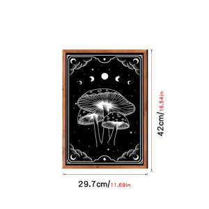 Nordic wooden framed black and white mushroom moon phase wall art decor for room