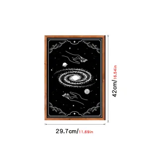 Wooden framed wall art nordic geometric space painting detailed view size 29.7x42cm