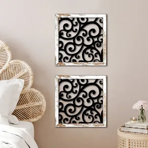 Wooden hollow-carved wall art decor set with distressed white frames for living room bedroom
