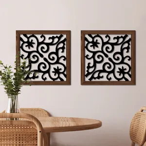 Wooden hollow wall art detail, black scrollwork decor for living room bedroom interior display