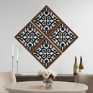 Wooden hollow wall art set, diamond wood grain decorative panels for living room and bedroom.