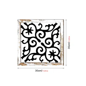 Wooden wall decor panel with carved scroll pattern and distressed frame, 30x30cm size.