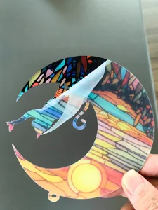 Buntglas Stil Mond Katze Acryl Hängeornament für Zuhause Schlafzimmer Wohnzimmer Dekor