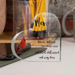 Hart acryl gedenkplaat met rode kardinaal UV bedrukt bureau woondecoratie cadeau