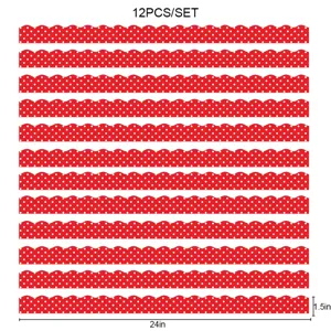 Set de bordes magnéticos para pizarra de puntos rojos, decoración festoneada, 12 piezas.