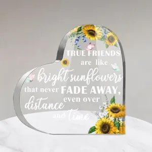 Transparant acryl hart plaatje met zonnebloem print vriendschap cadeau bureau deco
