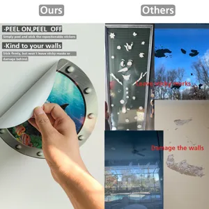 Removable ocean animal porthole wall sticker fake window decal for home decor peel and stick