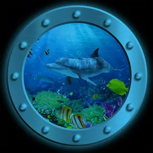 Detailed view of luminous porthole marine animal wall sticker with vibrant ocean life design.