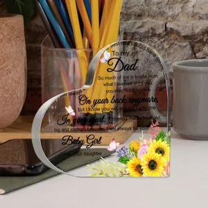 Acryl hartje papa plaquette bureau decoratie zonnebloem print vaderdag cadeau