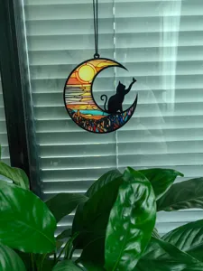 Hängende Buntglas-Mond-Katze Sonnenfänger Fensterdekoration für Heim Zimmer Interieur.