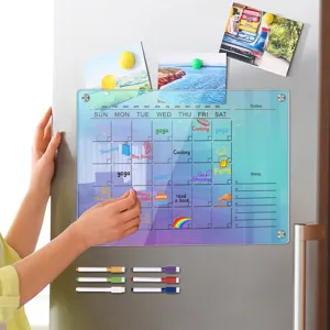 Acrylic magnetic refrigerator calendar board for weekly notes and menu planning memo.