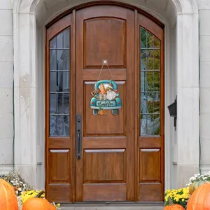 Thanksgiving wooden hanging sign with gnome and truck design, ideal for front door porch decor.