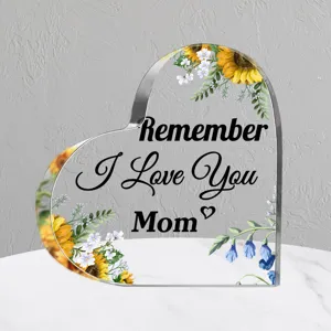 Acryl hart plaquette ornament met zonnebloem bloemenprint en lief moeders boodschap voor decor.