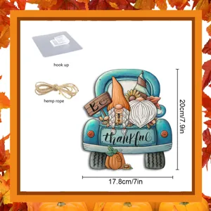 Thanksgiving Gnome Blue Truck Wooden Hanging Sign Autumn Festival Party Door Porch Decor