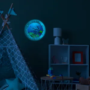 Glow in the dark blue green porthole marine animal wall sticker for kids room decor detail view
