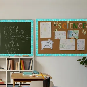 Bordo per bacheca in legno turchese decorazione per aula scolastica vista dettagliata.