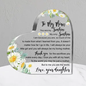 Acryl hart plaquette moederdagcadeau bloemen bureau decoratie helder tafel ornament liefde boodschap.