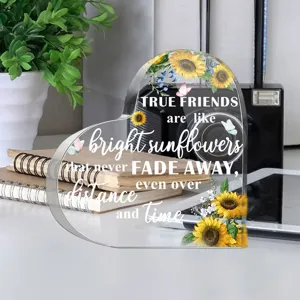 Acryl hart plaquette zonnebloem cadeau bureau decoratie inspirerende vriendschap thuis