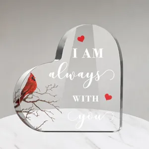 Adorno De Escritorio De Corazón De Acrílico Transparente Con Pájaro Cardenal Impreso UV Señal De Recuerdo Decoración De Hogar