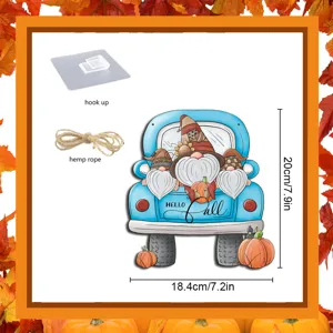 Fall truck wooden sign with gnomes and pumpkins, autumn porch decor hanging plaque for home.