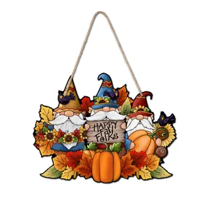 Autumn Gnome Wooden Hanging Sign Thanksgiving Porch Party Decor Pumpkin Sunflower Plaque