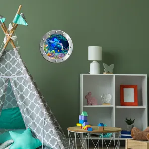 Luminous porthole marine animal wall sticker fake window decal for kids room decor.