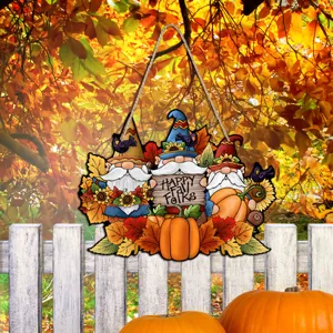 Thanksgiving gnome wooden hanging sign autumn porch decor cute pumpkin festival plaque party