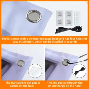 Halloween door banner installation guide showing hooks, dots, and ropes for easy setup.