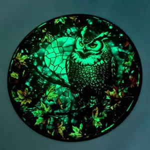 Targa sospesa in acrilico gufo luminoso che si illumina al buio decorazione da parete.