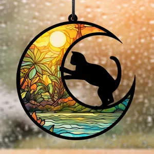 Buntglas Katze Mond Hängeornament Detail, künstlerische UV gedruckte Fensterdeko