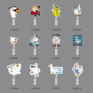 Funny silly goose acrylic retractable badge reel ID card holder for office work and school students.