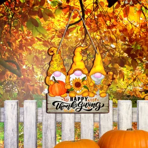 Thanksgiving gnome wooden hanging sign autumn harvest festival porch wall decor ornament