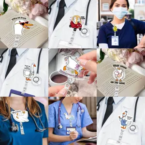 Funny Silly Goose Badge Reel Acrylic Retractable ID Badge Holder Card Case Cute Doctor Nurse Office School Student Accessories
