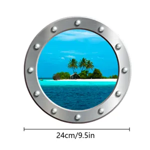 Luminous Porthole Marine Animal Home Removable Fridge Magnet Wall Sticker Tropical Beach View