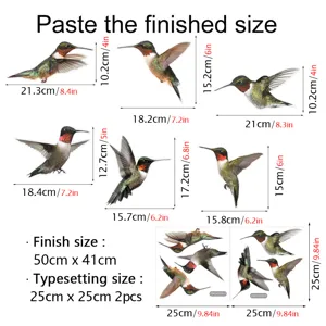 Adesivo per vetri statico a colori double face anticolisione colibrì per finestra 50x41