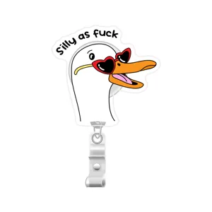 Cute acrylic silly goose badge reel with retractable clip for office work and ID card holders.