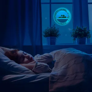 Luminous porthole wall sticker glowing in dark fake window tropical ocean decor for bedroom.