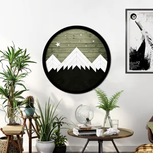 Nordic geometric mountain round wall art painting wooden frame home decor for living room
