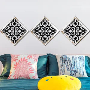 Wooden hollow wall decor, diamond shaped art piece, perfect for bedroom and living room.