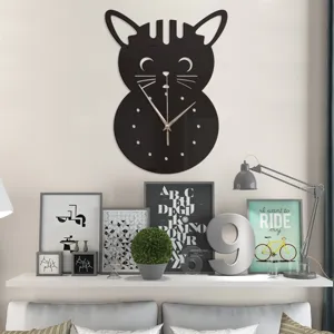 Creative Acrylic Mirror Cat Wall Clock Silent Non Ticking DIY Wall Art Stickers For Living Room Bedroom Home Decor