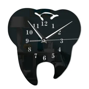 Creative tooth shaped mirror wall clock for living room bedroom and kids room decor items.