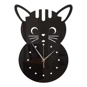 Creative acrylic mirror cat wall clock for living room bedroom home decor black design
