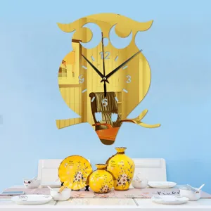 Creative mirror owl wall clock for living room bedroom and home background wall decor