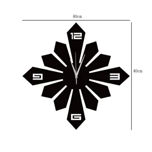 Modern black decorative wall clock 40x40cm with unique flower petal design for living room.